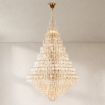 Modern Champagne Gold Crystal and Glass Chandelier