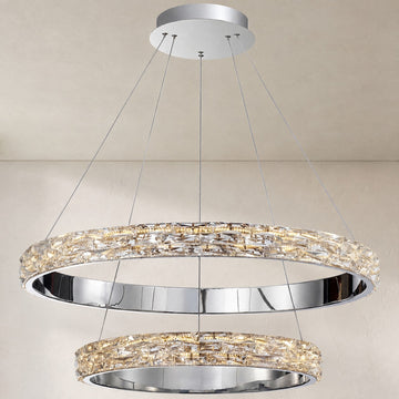 Modern Champagne Gold Crystal Pendant Light, 32 inch