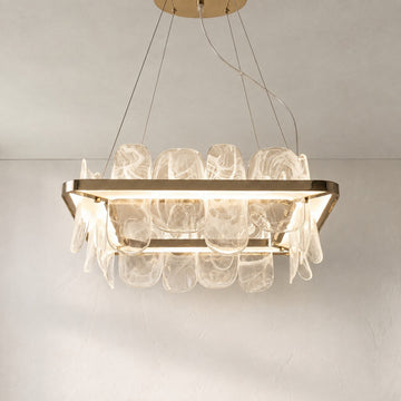 Modern Champagne Gold Glass Square Pendant Light