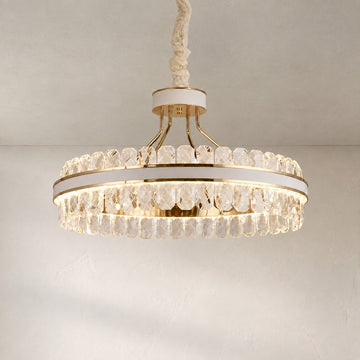 Modern Champagne Gold Leather and Crystal Chandelier