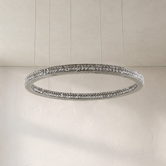 Modern Chrome Alabaster and Crystal Pendant Light, 31 inch