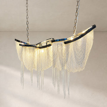 Modern Chrome Aluminum Tassel Linear Chandelier, 47.2 Inch