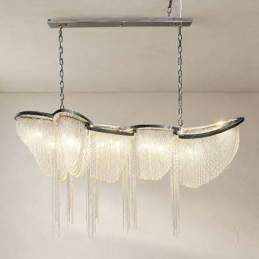 Modern Chrome Aluminum Tassel Linear Chandelier, 47.2 Inch