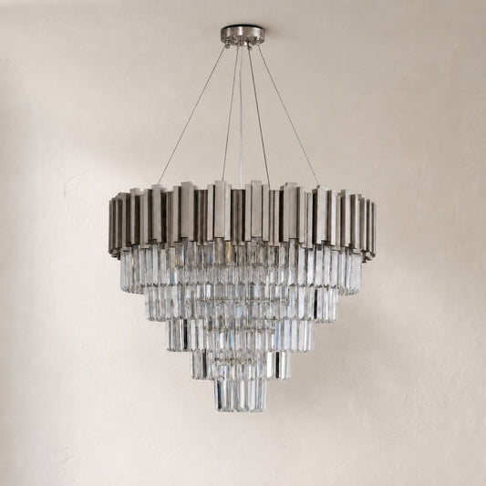 Modern Chrome Crystal Tiered Pendant Light, 27.6 Inch
