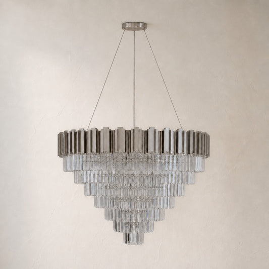 Modern Chrome Crystal Tiered Pendant Light, 39.4 Inch