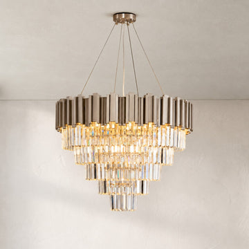 Modern Chrome Crystal Tiered Pendant Light, 27.6 Inch