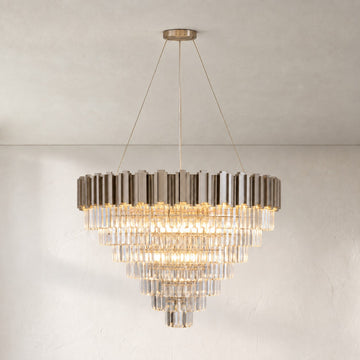 Modern Chrome Crystal Tiered Pendant Light, 39.4 Inch