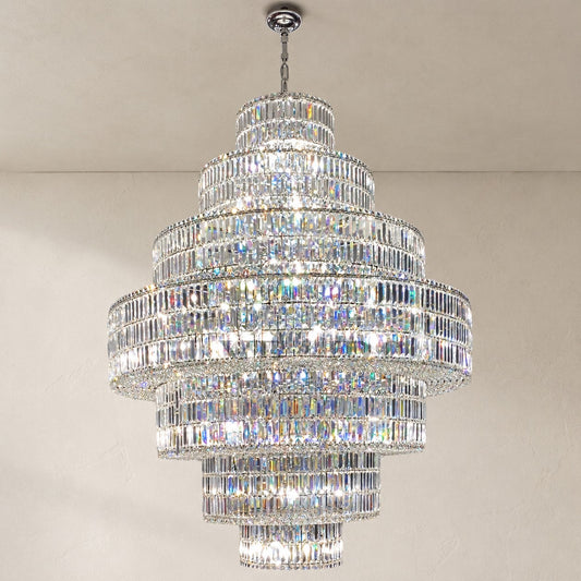 Modern Chrome Crystal Tiered Round Chandelier, 63 Inch