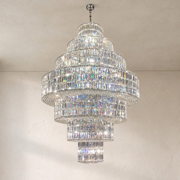 Modern Chrome Crystal Tiered Round Chandelier, 63 Inch