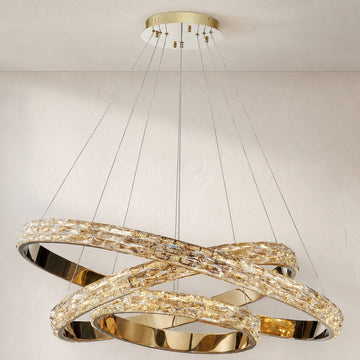 Modern Chrome Crystal Triple Ring Pendant Light