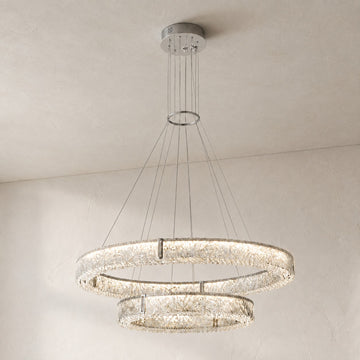 Modern Chrome Stone and Crystal Chandelier