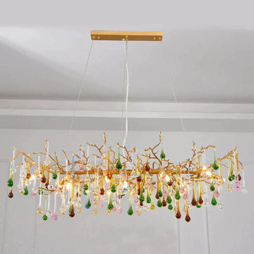 Modern Brass Multicolor Crystal 8-Light Linear Chandelier, 31.5 Inch