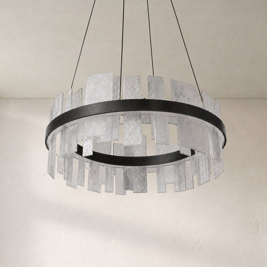 Modern Copper Alabaster Drum Chandelier, 31.5 inch