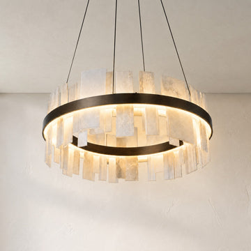 Modern Copper Alabaster Drum Chandelier, 31.5 inch