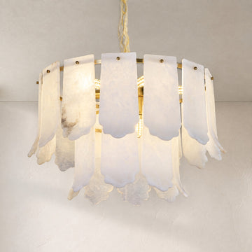 Modern Copper Alabaster Round Chandelier, 23.6 Inch