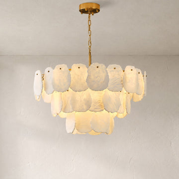 Modern Copper Alabaster Tiered Chandelier, 31.5 inch