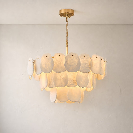 Modern Copper Alabaster Tiered Chandelier, 31.5 inch