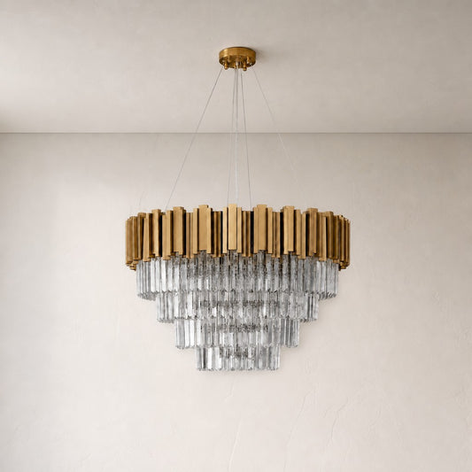 Modern Copper Crystal Tiered Pendant Light, 39.4 Inch