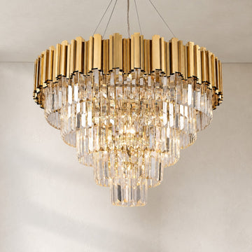 Modern Copper Crystal Tiered Pendant Light, 39.4 Inch