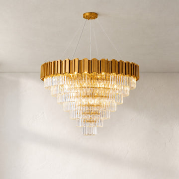 Modern Copper Crystal Tiered Pendant Light, 27.6 Inch