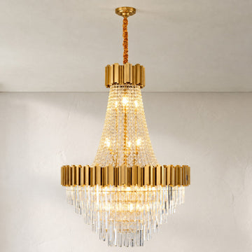 Modern Copper Crystal Tiered Pendant Light, 35.8 Inch
