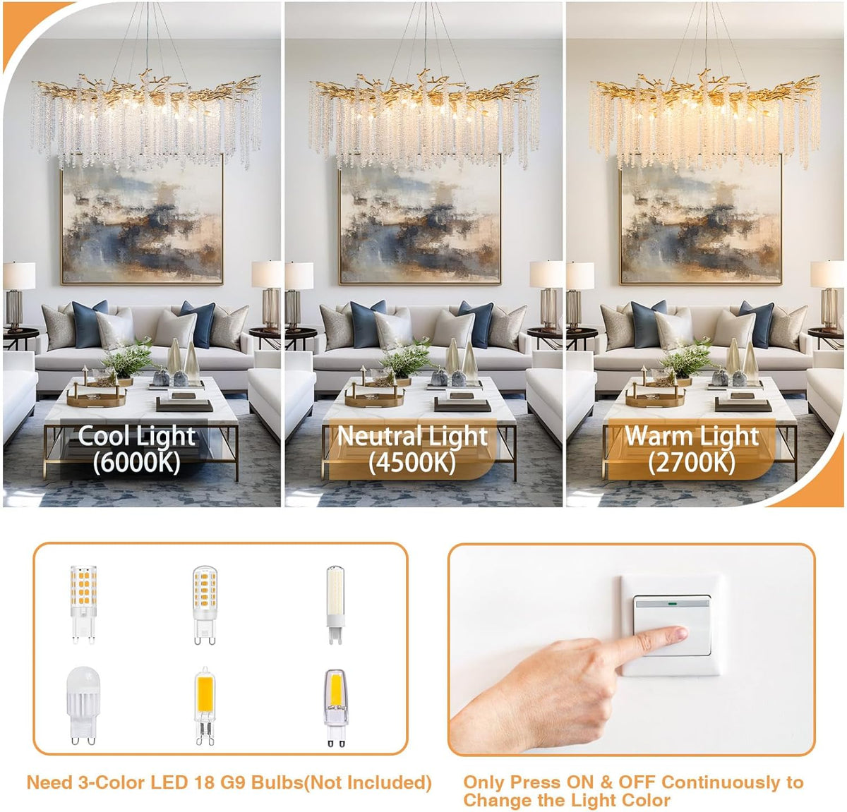 YUYI Modern Crystal Chandelier: 47.2" Gold Tree Branch Pendant Light Fixture