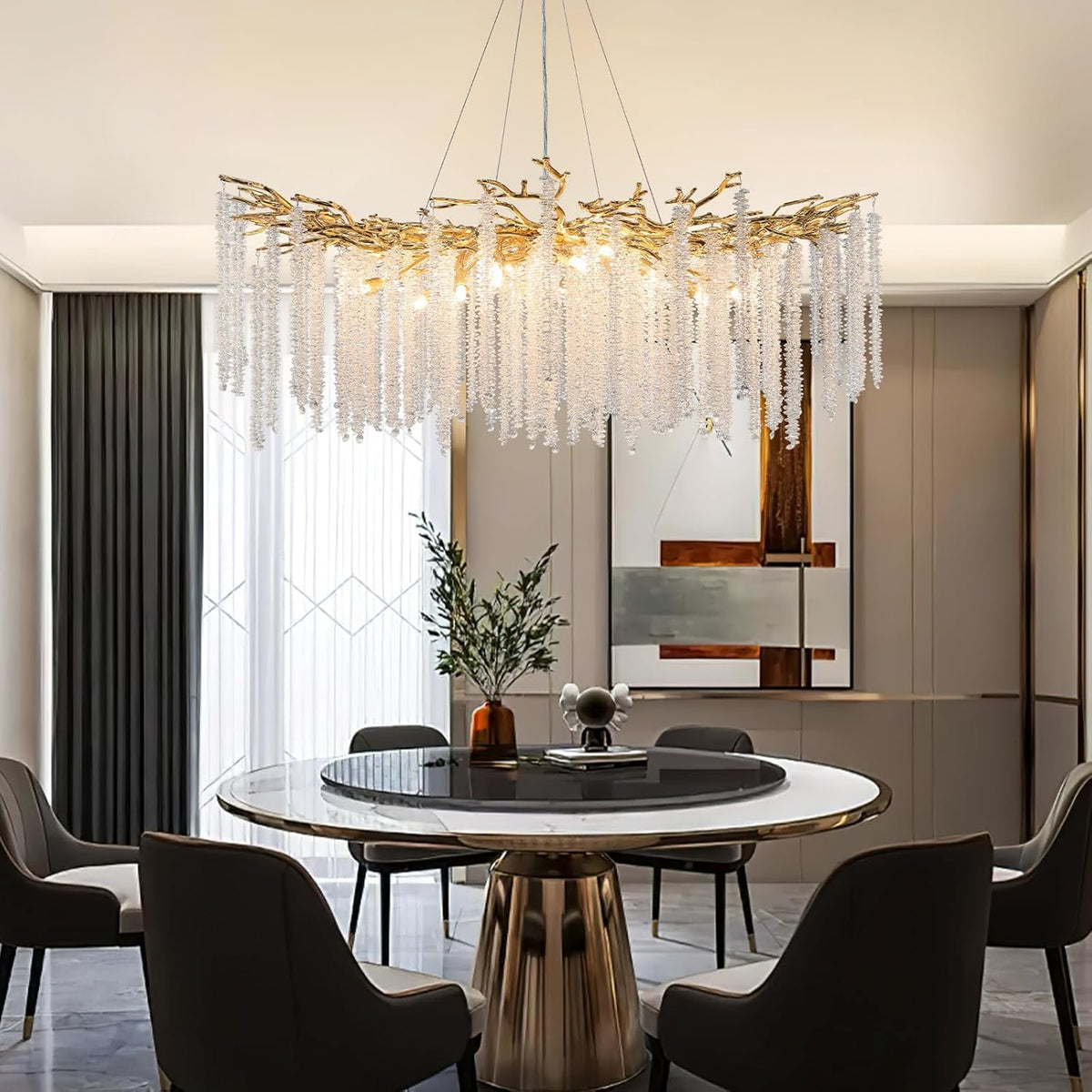 YUYI Modern Crystal Chandelier: 47.2" Gold Tree Branch Pendant Light Fixture