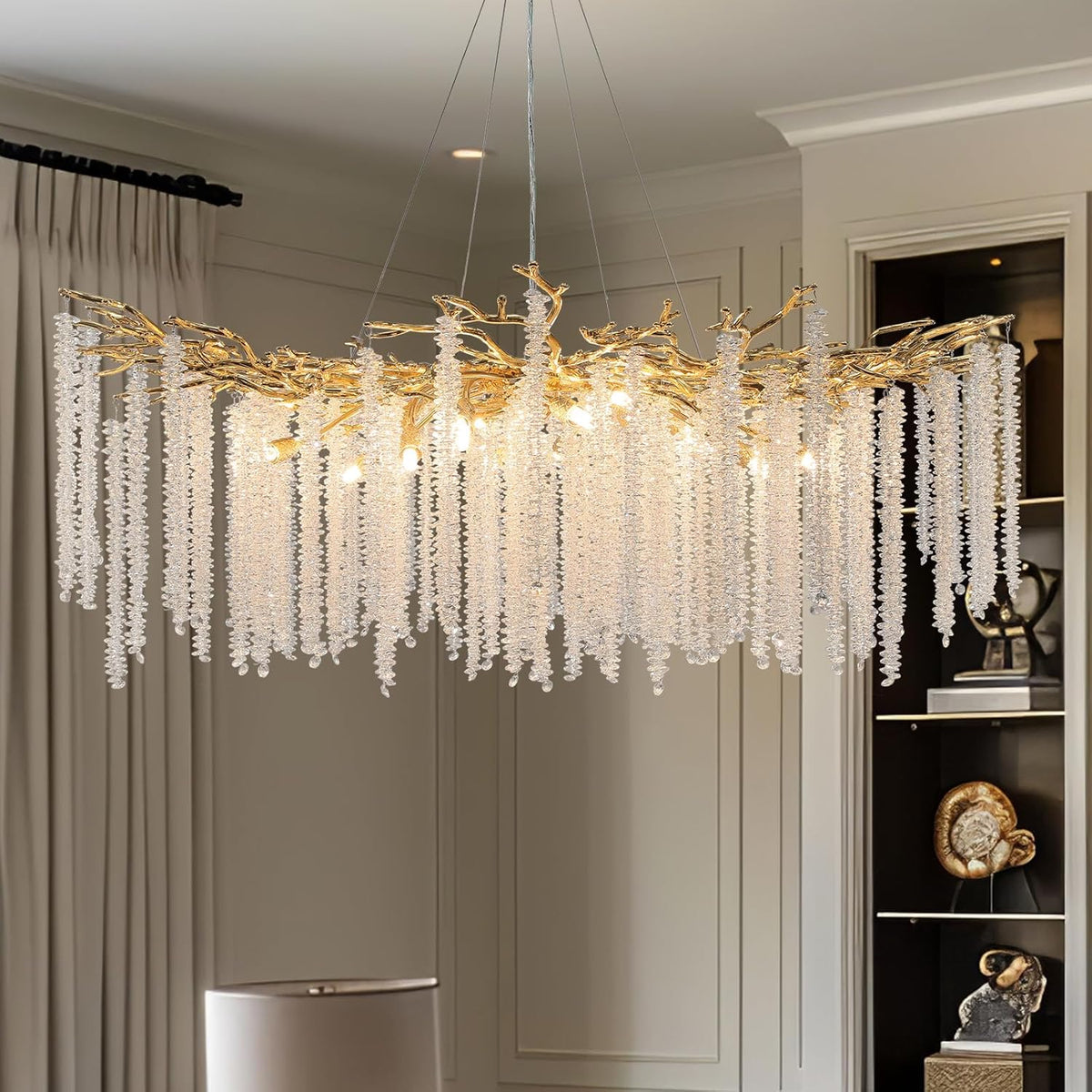 YUYI Modern Crystal Chandelier: 47.2" Gold Tree Branch Pendant Light Fixture