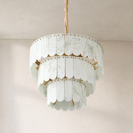 Modern Emerald White Jade 18-Light Three-Tier Chandelier, 33.5 Inch