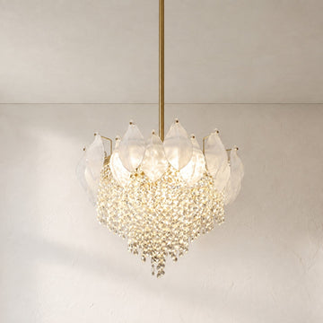 Modern Frosted Glass and Crystal Pendant Light, 24 inch