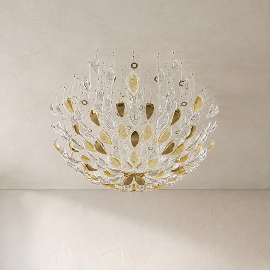 Modern Glass Leaf Floating Chandelier, 35.4 Inch