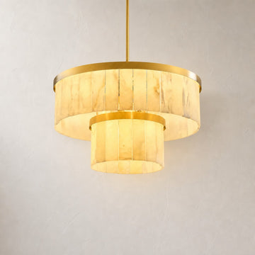 Modern Gold Alabaster 9-Light Tiered Chandelier, 24 inch
