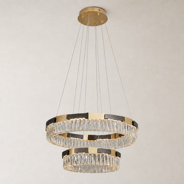 Modern Gold and Crystal Two-Tier Chandelier, 31.5 inch