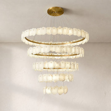 Modern Gold and White Alabaster Spiral Chandelier, 47.2 Inch