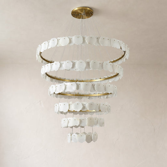 Modern Gold and White Alabaster Spiral Chandelier, 47.2 Inch