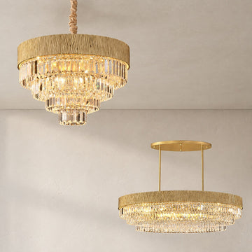 Modern Gold Brass Crystal Round Chandelier, 16.54 Inch