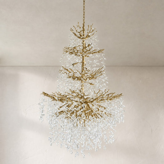 Modern Gold Crystal 23-Light Branch Chandelier, 61 inch