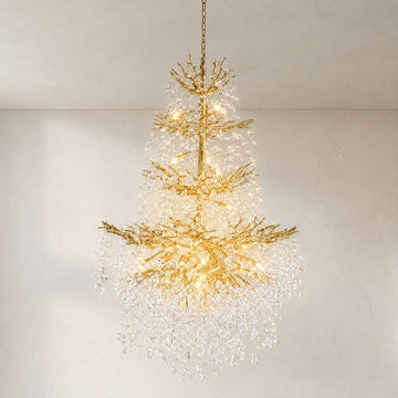 Modern Gold Crystal 23-Light Branch Chandelier, 61 inch