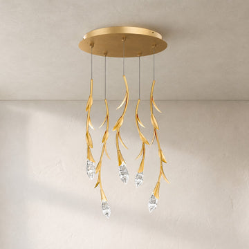 Modern Gold Crystal 5-Light Cascade Chandelier, 17 Inch