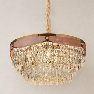 Modern Gold Crystal and Stone Chandelier