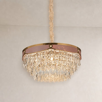 Modern Gold Crystal and Stone Ring Chandelier
