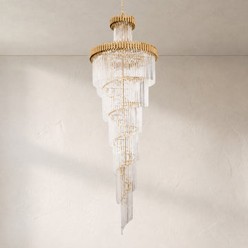 Modern Gold Crystal Spiral Chandelier, 39 inch