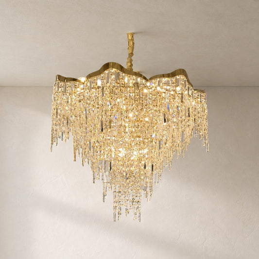 Modern Gold Crystal Tiered Chandelier, 23.6 Inch