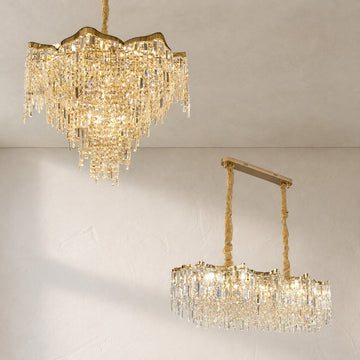 Modern Gold Crystal Tiered Chandelier, 23.6 Inch