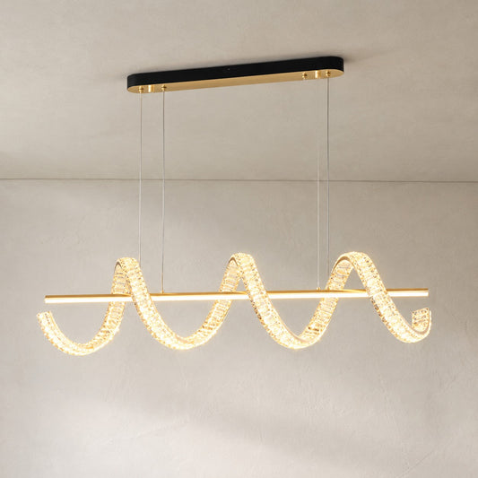 Modern Gold Crystal Wave Chandelier, 39.4 Inch