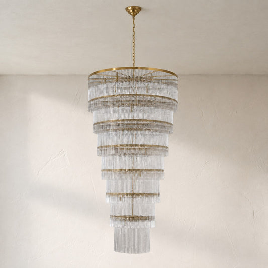 Modern Gold Fluted Glass Tiered Chandelier, 39 Inch