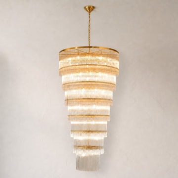 Modern Gold Fluted Glass Tiered Chandelier, 39 Inch