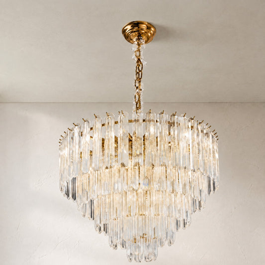 Modern Gold Glass Rod Halo Chandelier