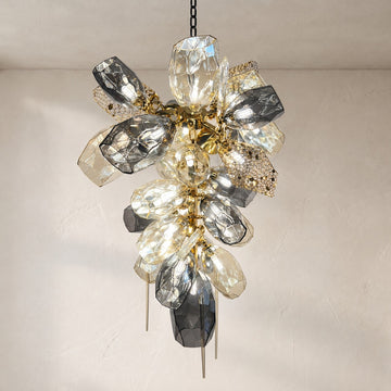 Modern Gold Glass Round Chandelier, 23.6 Inch