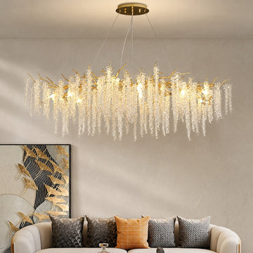 Modern Gold K9 Crystal 10-Light Linear Chandelier, 39.4 Inch